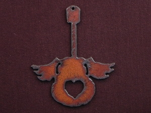 Rusted Iron Guitar With Wings And Heart Cut Out Pendant