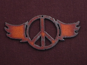 Rusted Iron Peace With Wings Pendant