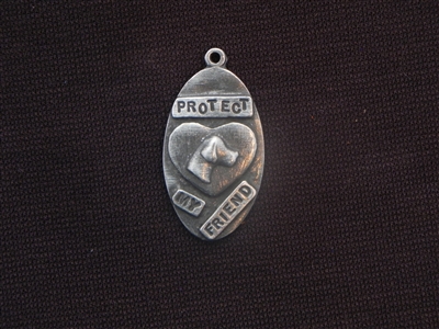 Protect My Friend With Vintage St Francis (Patron Saint Of Animals) Antique Silver Colored Tag