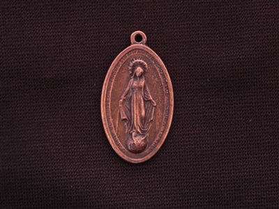 Vintage Replica 1800's Oval Mother Mary Antique Copper Colored Pendant
