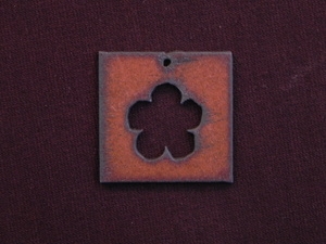 Rusted Iron Square With Flower Cut Out Pendant