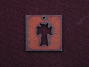 Rusted Iron Square With Cross Cut Out Pendant