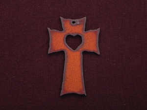 Rusted Iron Cross With Heart Cut Out Pendant