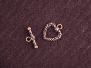 Toggle Clasp Antique Copper Colored Fancy Heart