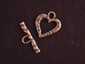 Toggle Clasp Antique Copper Colored Large Hammered Heart