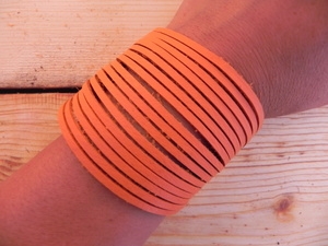 Leather Shredded Cuff Bracelet Creamsicle Orange