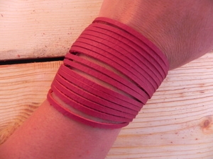 Leather Shredded Cuff Bracelet Cranberry Red