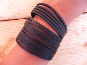 Leather Shredded Cuff Bracelet Black
