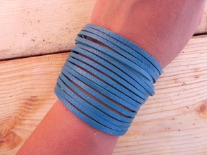 Leather Shredded Cuff Bracelet Turquoise