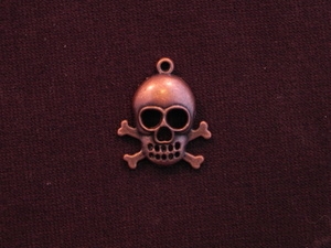 Charm Antique Copper Colored Skull With Cross Bones