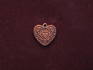 Charm Antique Copper Colored Heart With Heart Medallion