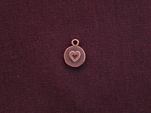 Charm Antique Copper Colored Mini Round Tag With Heart