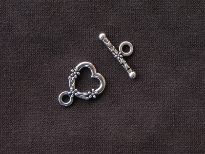 Toggle Clasp Heart With Flowers Silver Colored