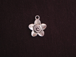 Charm Silver Colored Large Flower With Swirl Center