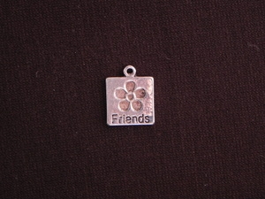 Charm Silver Colored Square With Flower Stamp & Friends