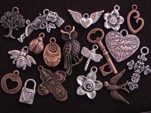 20 Antique Copper Colored, Antique Bronze Colored Or Silver Colored Charms (Mix & Match) for $35.00