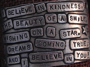 American Pewter Leather Cuff Plate I BELIEVE IN KINDNESS, THE BEAUTY OF A SMILE, WISHING ON A STAR, DREAMS COMING TRUE, AND I BELIEVE IN YOU