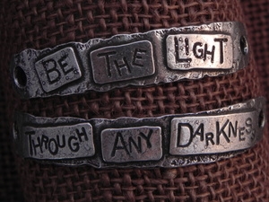 American Pewter Double Leather Cuff Plates BE THE LIGHT THROUGH ANY DARKNESS
