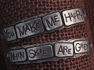 American Pewter Double Leather Cuff Plates YOU MAKE ME HAPPY WHEN SKIES ARE GREY