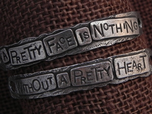 American Pewter Double Leather Cuff Plates A PRETTY FACE IS NOTHING WITHOUT A PRETTY HEART
