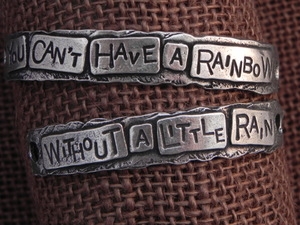 American Pewter Double Leather Cuff Plates YOU CANT HAVE A RAINBOW WITHOUT A LITTLE RAIN