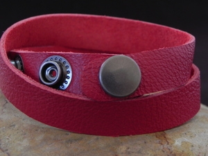 Leather Cuff Double Wrap Bracelet Red