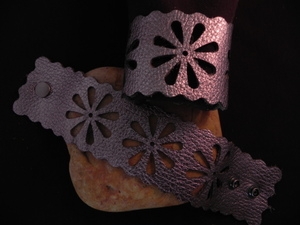 Leather Cuff With Floral Cut Out Pattern Antique Silver