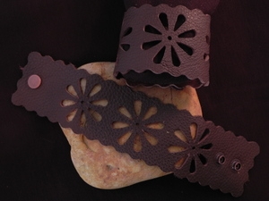 Leather Cuff With Floral Cut Out Pattern Cocoa