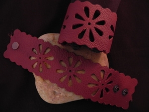 Leather Cuff With Floral Cut Out Pattern Deep Rust
