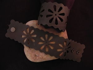 Leather Cuff With Floral Cut Out Pattern Olive Green