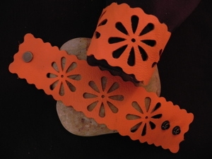 Leather Cuff With Floral Cut Out Pattern Creamsicle Orange